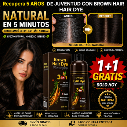 Elimina Las Canas En 5 MInutos / BROWN HAIR DYE 3 en 1 - Color Negro Castaño Natural