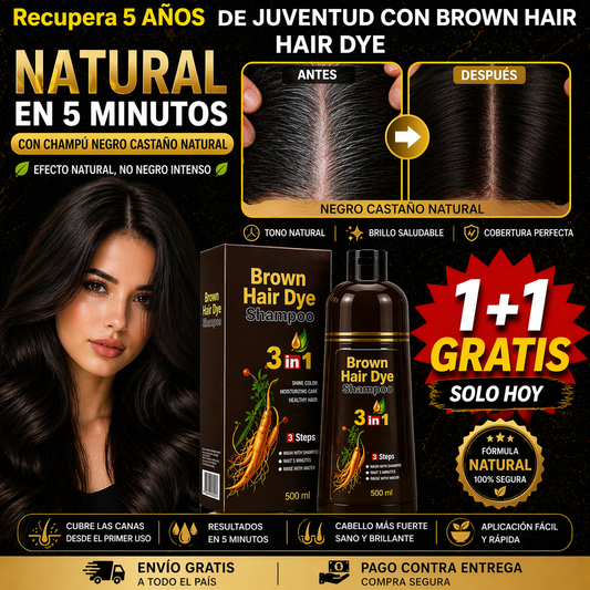Elimina Las Canas En 5 MInutos / BROWN HAIR DYE 3 en 1 - Color Negro Castaño Natural