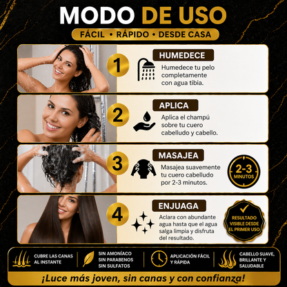Elimina Las Canas En 5 MInutos / BROWN HAIR DYE 3 en 1 - Color Negro Castaño Natural